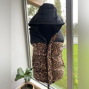TNA superpuff vest in a limited edition leopard print